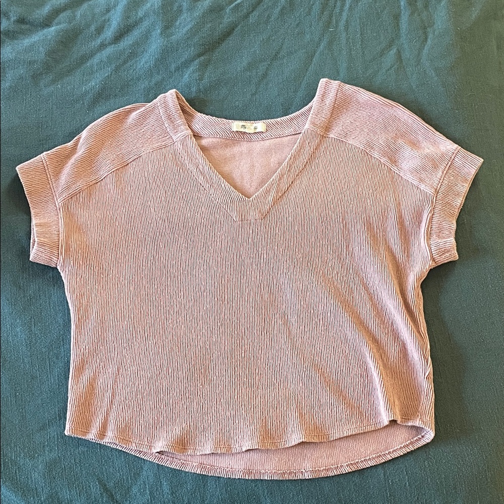 Madewell V-Neck Ribbed Tee - Light Pink